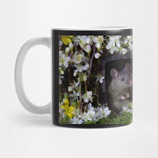 George the mouse in a log pile house - SPRING flowers Mug